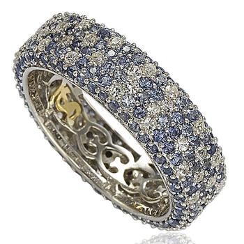 商品Suzy Levian Sterling Silver 5 1/3ct TGW Sapphire and Diamond Accent Eternity Pave Ring图片