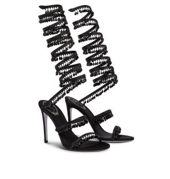 推荐RENE CAOVILLA 女士黑色水钻吊坠绕带高跟鞋 C11182-R001-V050商品