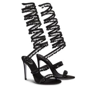 推荐RENE CAOVILLA 女士黑��色水钻吊坠绕带高跟鞋 C11182-R001-V050商品