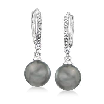 Ross-Simons | Ross-Simons 9.5-10mm Black Cultured Tahitian Pearl and . Diamond Drop Earrings in Sterling Silver商品图片,5.7折