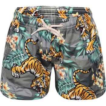 推荐Tigers print transformable logo swimming shorts in camo grey商品