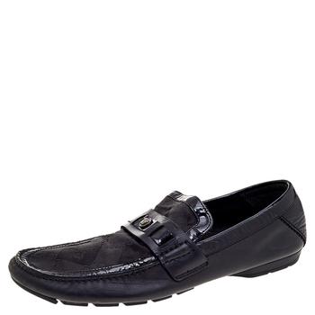 推荐Versace Black Patent Leather And Signature Canvas Medusa Detail Slip On Loafers Size 44商品