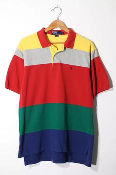 推荐Vintage Polo Ralph Lauren Awning Striped Pique Polo Shirt商品