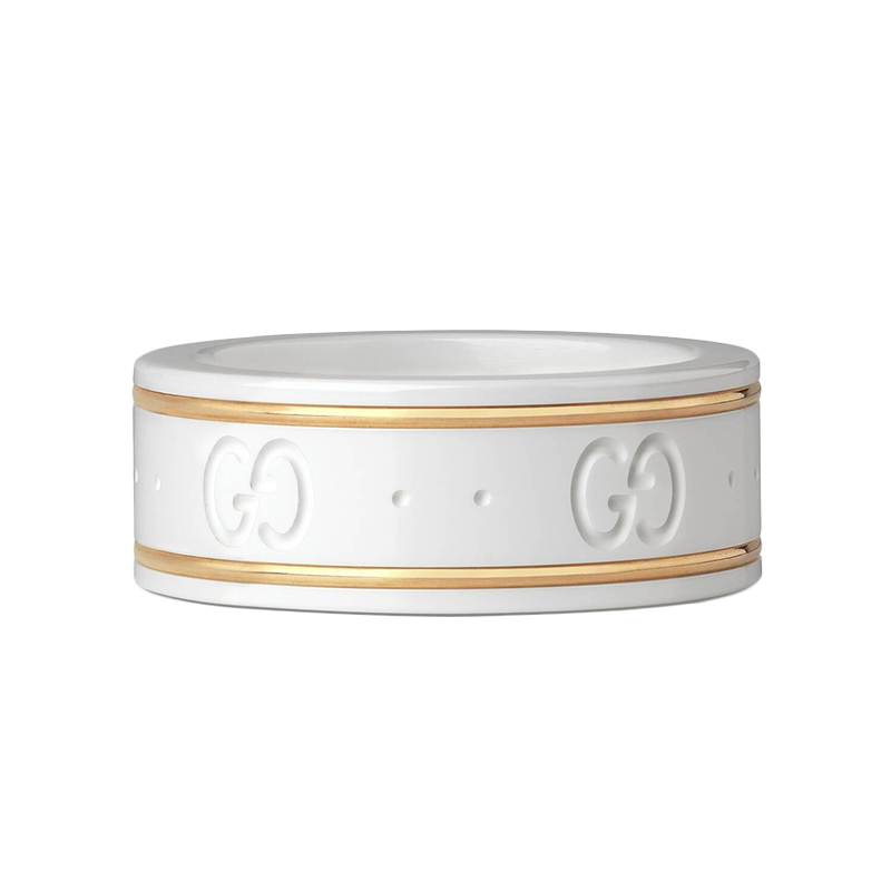 商品GUCCI/古驰 Icon系列 经典款男女通用饰有18K金黄金细节白色氧化锆刻有双G图案的戒指图片
