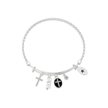 Unwritten | Silver-Plated Cross "Faith" Multi Charm Twist Design Bangle Bracelet商品图片,3.5折