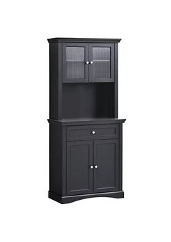 商品HOMCOM | 71" Traditional Freestanding Kitchen Buffet with Hutch Pantry Cabinet with 4 Doors 3 Level Adjustable Shelves and 1 Drawer Black,商家Belk,价格¥2586图片