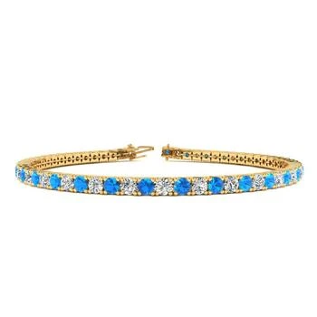 SSELECTS | 3 Carat Blue Topaz And Diamond Tennis Bracelet In 14 Karat Yellow Gold, 6 1/2 Inches,商家Premium Outlets,价格¥11875