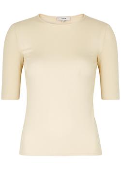 Vince | Cream ribbed stretch-jersey top商品图片,