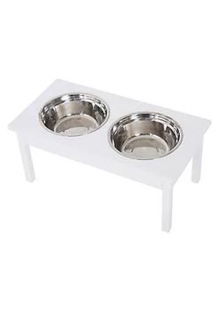 商品PawHut | 23” Wooden Heavy Duty Dog Food Bowls Pet Elevated Feeding Station White,商家Belk,价格¥594图片