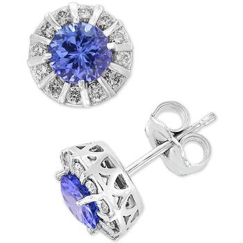 商品EFFY® Tanzanite (9/10 ct. t.w.) & Diamond (1/3 ct. t.w.) Stud Earrings in 14k White Gold (Also available in Ruby, Emerald & Sapphire)图片