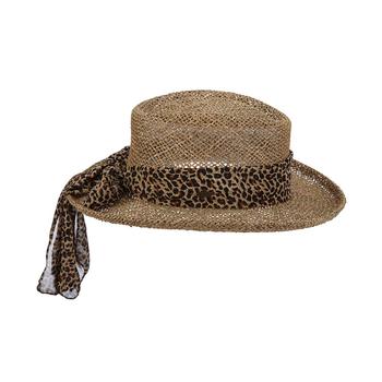 SCALA, SCALA | Women's Animal-Print Short-Brim Seagrass Gambler Hat商品图片 