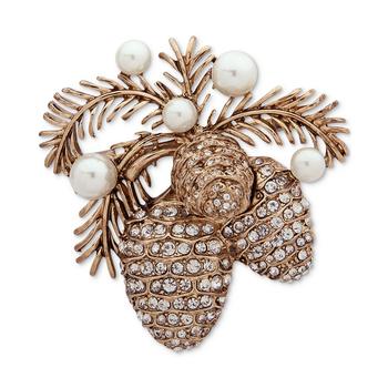 商品Gold-Tone Imitation Pearl & Crystal Pine Cone Pin图片