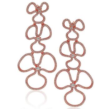 Suzy Levian | Suzy Levian Rosed Sterling Silver Cubic Zirconia Flower Drop Dangle Earrings商品图片,