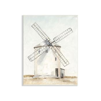 Stupell Industries | Windmill Farm Landscape Neutral Blue Brown Painting Wall Plaque Art, 13" x 19"商品图片,