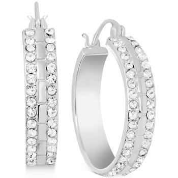 Essentials Jewelry, Essentials | Essentials Crystal Small Double Row Hoop Earrings in Silver-Plate, 0.76"商品图片 5折×额外7折, 额外七折