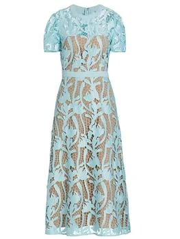 Self Portrait | Self Portrait Women Light Blue Short Sleeve Round Neckline Lace Midi Dress 9.4折