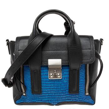 [二手商品] 3.1 Phillip Lim | 3.1 Phillip Lim Black/Blue Croc Embossed Leather Mini Pashli Satchel商品图片,4.9折, 满1件减$100, 满减