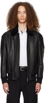 Hugo Boss | Black Zip Leather Jacket,商家Ssense US,价格¥4923
