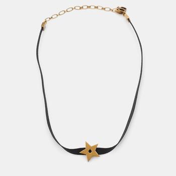 [二手商品] Dior | Dior Aged Gold Tone Black Ribbon Star Choker Necklace商品图片,5.4折