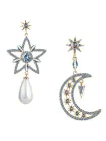 Eye Candy LA | Luxe Goldtone, Cubic Zirconia & 8MM Shell Pearl Mini Star & Moon Drop Earrings商品图片,5折