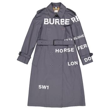 burberry风衣, Burberry | Ladies Wharfbridge Horseferry Print Cotton Gabardine Trench Coat In Mid Grey商品图片 6.9折