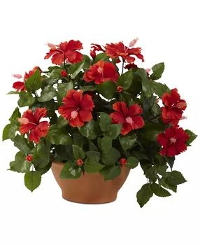 NEARLY NATURAL | Hibiscus Artificial Plant in Clay Planter,商家Macy's,价格¥756