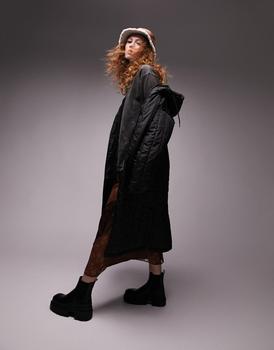 Topshop | Topshop long line quilted liner coat in black商品图片,7.4折