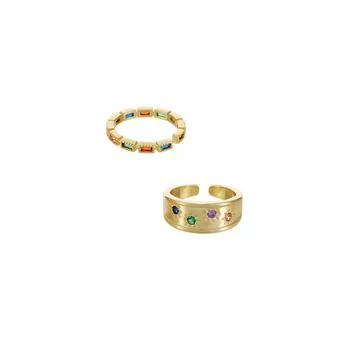Ettika Jewelry | 18k Gold-Plated 2-Pc. Set Rainbow Cubic Zirconia Rings,商家Macy's,价格¥310