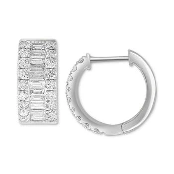 Effy | EFFY® Diamond Baguette & Round Small Huggie Hoop Earrings (1-1/5 ct. t.w.) in 14k White Gold, 0.625",商家Macy's,价格¥15167