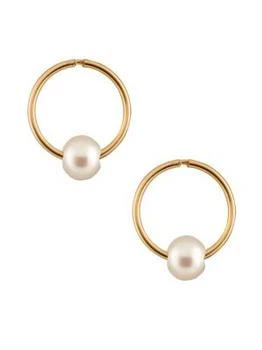 推荐Masako Pearls 14K Yellow Gold & 5-6MM White Cultured Pearl Sleeper Earrings商品