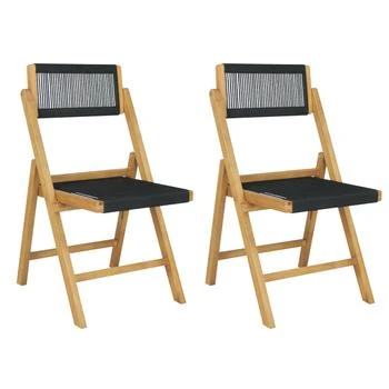 JONATHAN Y | Olivier Coastal Modern Wood Roped Folding Chair with Adjustable Back, Black/Natural (Set of 2),商家Premium Outlets,价格¥2376