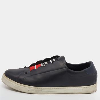 [二手商品] Fendi | Fendi Black Leather And Logo Knit Fabric Scallop Detail Slip On Sneakers Size 40商品图片,6.6折