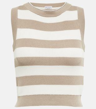 推荐Ribbed-knit cropped cotton tank top商品