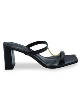 by FAR | By Far Chloe Square Toe 80 Mules In Black Cow Leather Heels Pumps 