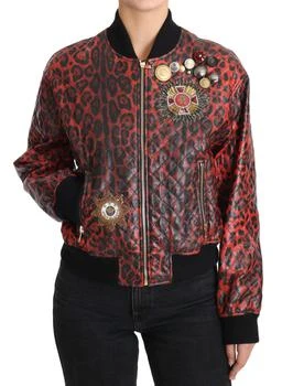 Dolce & Gabbana | Dolce & Gabbana  Red Leopard Button Crystal Leather Jacket,商家SEYMAYKA,价格¥19229