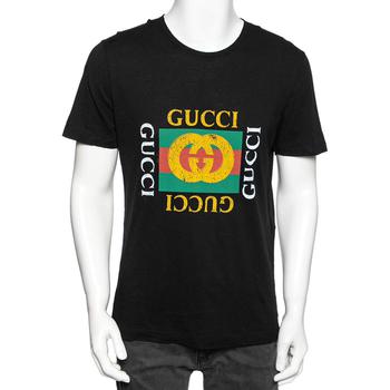 推荐Gucci Black Cotton Logo Printed Crew Neck Short Sleeve T-Shirt S商品