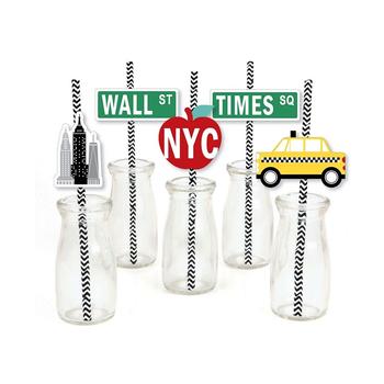 Big Dot of Happiness | NYC Cityscape - Paper Straw Decor - New York City Party Striped Decorative Straws - Set of 24商品图片,