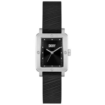 DKNY | Women's City Rivet Three Hand Black Leather Watch 24mm商品图片,