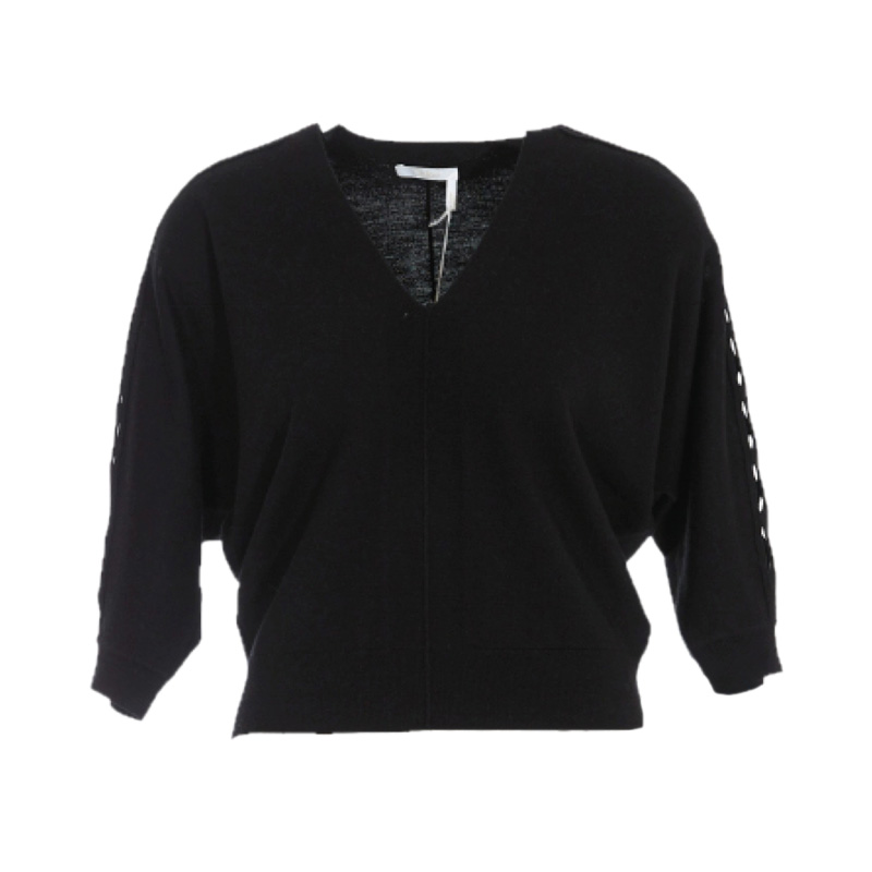 chloe c精选, Chloé | CHLOE 女士黑色针织V领上衣     C21AMP26-670-001商品图片 独家减免邮费