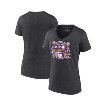 商品Women's Branded Heather Charcoal LSU Tigers 2023 NCAA Men's Baseball College World Series Champions Official Logo V-Neck T-shirt图片
