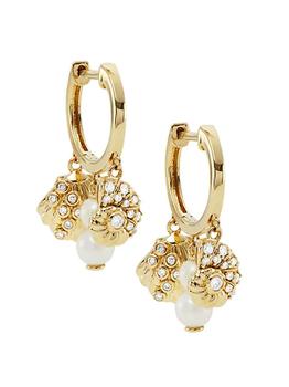 推荐14K Yellow Gold, 3-4MM Pearl, & Diamond Huggie Hoop Earrings商品