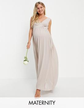 商品TFNC Maternity | TFNC Maternity Bridesmaid top wrap chiffon dress in pink,商家ASOS,价格¥174图片