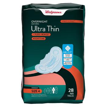 商品Ultra Thin Overnight Pads Unscented, Overnight,商家Walgreens,价格¥25图片