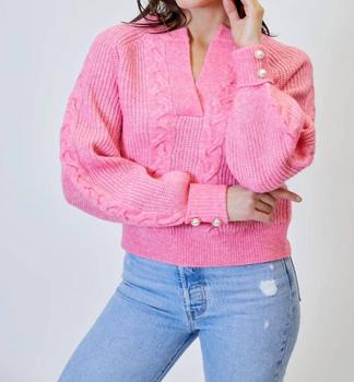 Design History | Pearl On Cuff Sweater In Hot Pink商品图片,5.7折