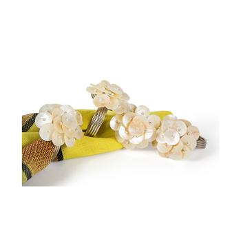 商品Mother of Pearl Elegant Flower Metal Napkin Rings, Set of 4图片