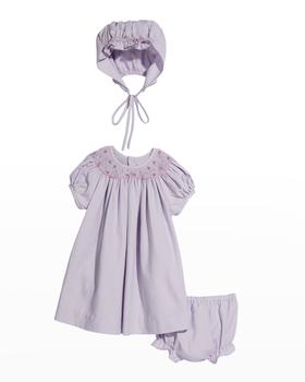 推荐Girl's Lilac Smock Dress W/ Hat And Bloomers Set, Size 6M-24M商品