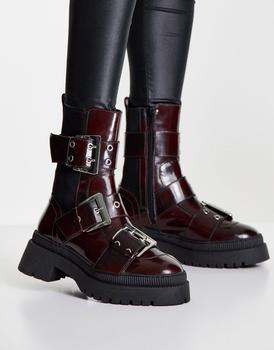 推荐ASOS DESIGN Angela premium leather biker boots in burgundy商品