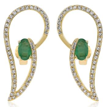 商品Green Emerald & Diamond Fashion Earrings Set in 14K Yellow Gold图片