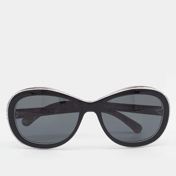 香奈儿墨镜, [二手商品] Chanel | Chanel Black 5219 Tweed Detail CC Oval Sunglasses商品图片 