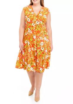 product Plus Size Cap Sleeve V-Neck Floral Knit Dress image